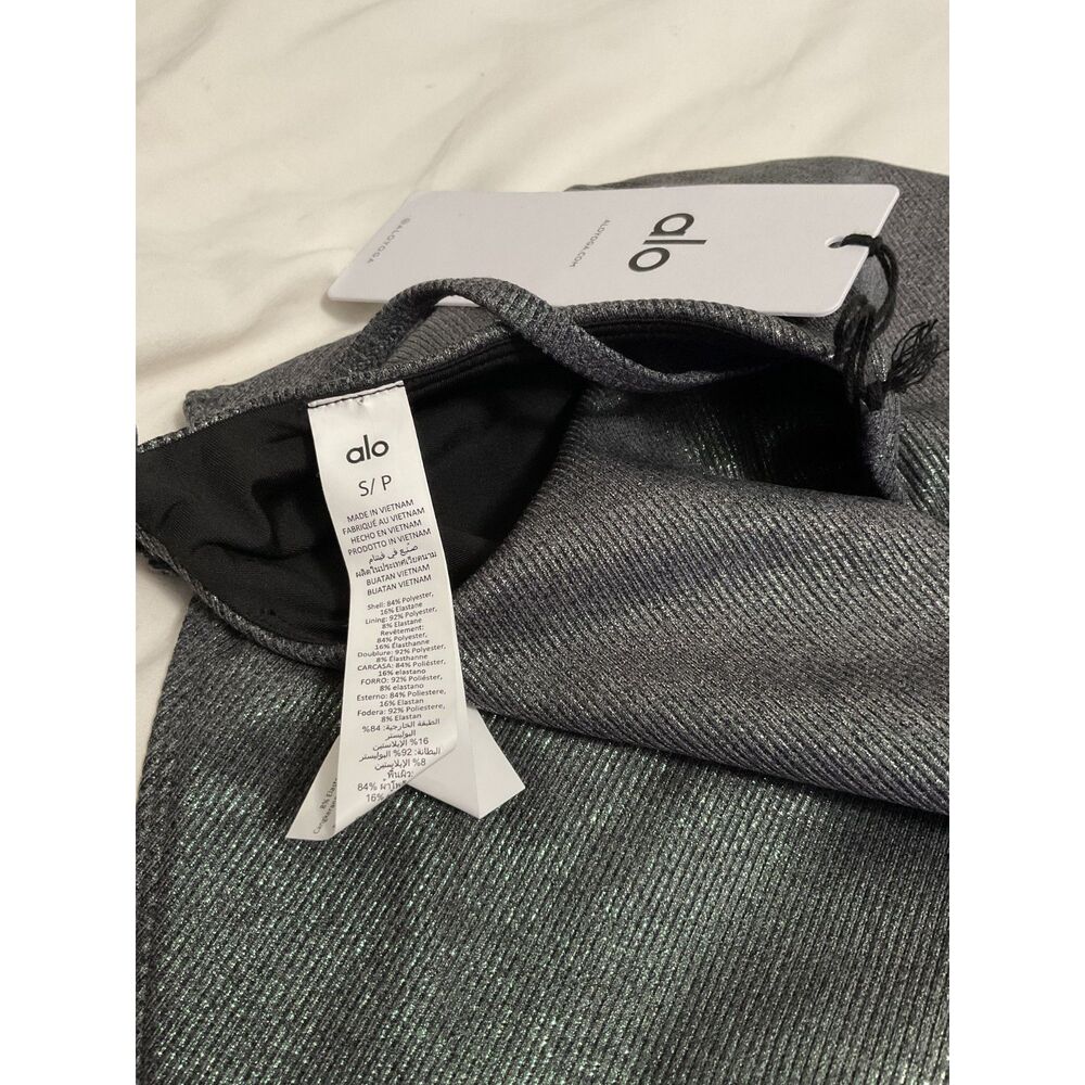 Alo Yoga Alosoft Ribbed Shimmer Bodysuit Dark Grey Iridescent Size S NWT - Picture 6 of 8